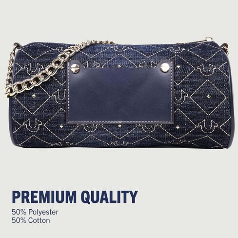 True Religion Barrel Bag, Studded Zip Top Purse with Chain Handle, Adjustable Crossbody Strap and Gold Hardware in Saudi Arabia