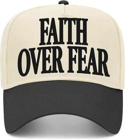 الإيمان على الخوف قبعة سائق الشاحنة خمر Serif | قبعة بيسبول سناب باك ممتازة قابلة للتعديل للرجال والنساء in Kuwait