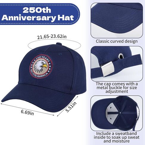 250th Anniversary USA Hat, Adjustable 250 Year American Anniversary Hat,Patriotic Baseball Cap Blue in Saudi Arabia
