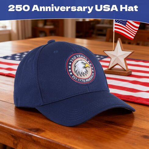 250th Anniversary USA Hat, Adjustable 250 Year American Anniversary Hat,Patriotic Baseball Cap Blue in Saudi Arabia