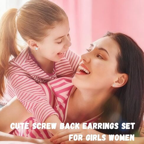 12 Pairs Hypoallergenic Screw Back Earrings For Women Girls Kids Cute Surgical Steel Earrings Set CZ Star Butterfly 316L Stainless Steel Screwback Flat Back Stud Earring Jewelry Gift in Saudi Arabia