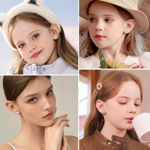 12 Pairs Hypoallergenic Screw Back Earrings For Women Girls Kids Cute Surgical Steel Earrings Set CZ Star Butterfly 316L Stainless Steel Screwback Flat Back Stud Earring Jewelry Gift in Saudi Arabia