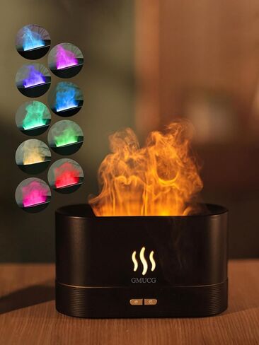 7-Color Flame Essential Oil Diffuser, 180mL Cool Mist Humidifier with Auto-Off, Ultra-Quiet USB Aromatherapy Diffuser for Bedroom, Home, Office - Portable Night Light (Black) in Saudi Arabia