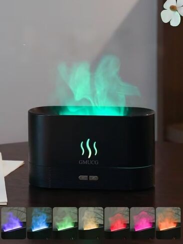 7-Color Flame Essential Oil Diffuser, 180mL Cool Mist Humidifier with Auto-Off, Ultra-Quiet USB Aromatherapy Diffuser for Bedroom, Home, Office - Portable Night Light (Black) in Saudi Arabia