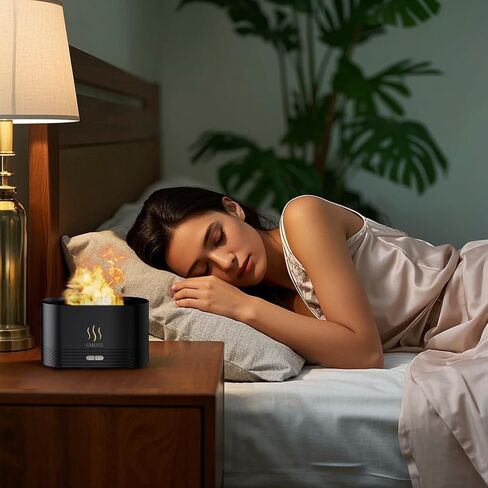 7-Color Flame Essential Oil Diffuser, 180mL Cool Mist Humidifier with Auto-Off, Ultra-Quiet USB Aromatherapy Diffuser for Bedroom, Home, Office - Portable Night Light (Black) in Saudi Arabia