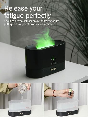 7-Color Flame Essential Oil Diffuser, 180mL Cool Mist Humidifier with Auto-Off, Ultra-Quiet USB Aromatherapy Diffuser for Bedroom, Home, Office - Portable Night Light (Black) in Saudi Arabia