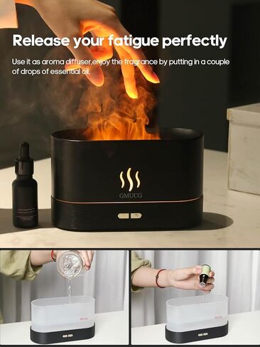 7-Color Flame Essential Oil Diffuser, 180mL Cool Mist Humidifier with Auto-Off, Ultra-Quiet USB Aromatherapy Diffuser for Bedroom, Home, Office - Portable Night Light (Black) in Saudi Arabia