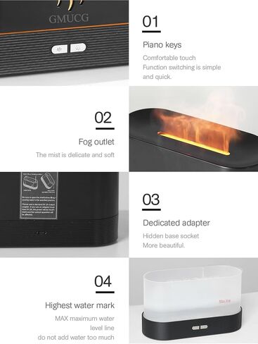 7-Color Flame Essential Oil Diffuser, 180mL Cool Mist Humidifier with Auto-Off, Ultra-Quiet USB Aromatherapy Diffuser for Bedroom, Home, Office - Portable Night Light (Black) in Saudi Arabia