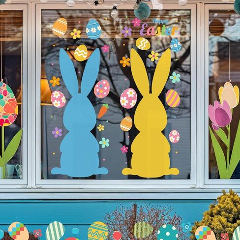 Ctosree 3 Sheets Extra Large Easter Window Clings Decorations, Easter Bunny Window Clings with Flower Egg Stickers Colorful Bunny Stickers for Party Decorations Supplies, 13 * 33.8Inch in Saudi Arabia