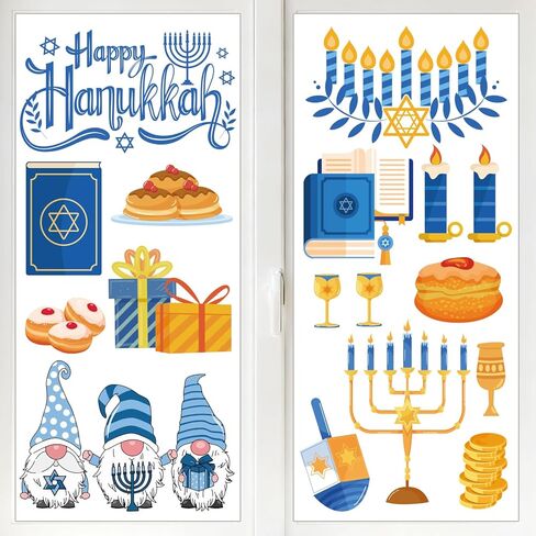 9 أوراق ملصقات نافذة هانوكا، ملصقات نافذة شانوكا للفصول الدراسية والمكتب المنزلي ومستلزمات الحفلات ديكور شانوكا in Kuwait