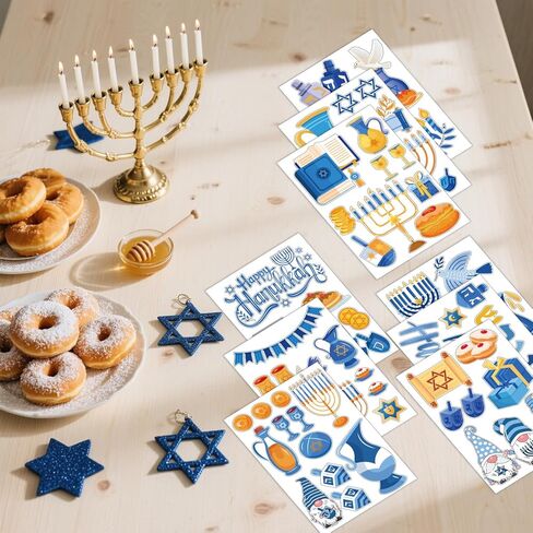 9 أوراق ملصقات نافذة هانوكا، ملصقات نافذة شانوكا للفصول الدراسية والمكتب المنزلي ومستلزمات الحفلات ديكور شانوكا in Kuwait