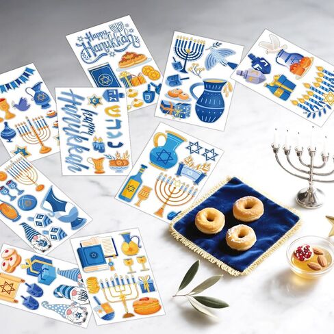 9 أوراق ملصقات نافذة هانوكا، ملصقات نافذة شانوكا للفصول الدراسية والمكتب المنزلي ومستلزمات الحفلات ديكور شانوكا in Kuwait