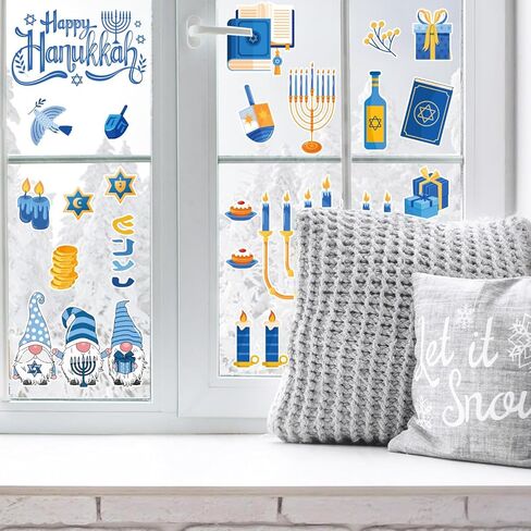 9 أوراق ملصقات نافذة هانوكا، ملصقات نافذة شانوكا للفصول الدراسية والمكتب المنزلي ومستلزمات الحفلات ديكور شانوكا in Kuwait