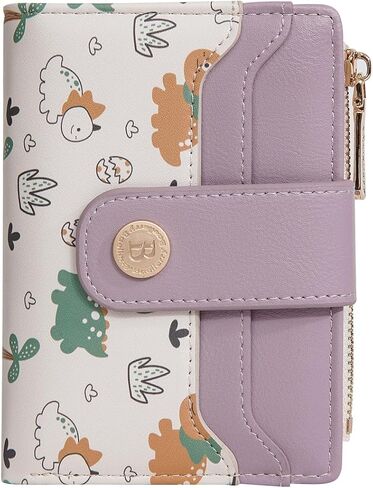 Dinosaur Slim Wallet for Women, Compact Card Holder with Wrist Strap (Animal purple, 4.96 in - 3.74 in - 1.18 in) in Saudi Arabia