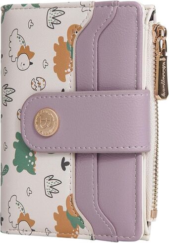 Dinosaur Slim Wallet for Women, Compact Card Holder with Wrist Strap (Animal purple, 4.96 in - 3.74 in - 1.18 in) in Saudi Arabia