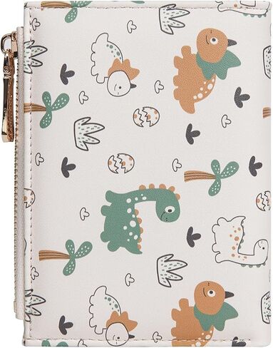Dinosaur Slim Wallet for Women, Compact Card Holder with Wrist Strap (Animal purple, 4.96 in - 3.74 in - 1.18 in) in Saudi Arabia