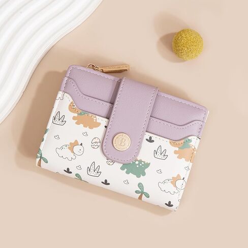 Dinosaur Slim Wallet for Women, Compact Card Holder with Wrist Strap (Animal purple, 4.96 in - 3.74 in - 1.18 in) in Saudi Arabia