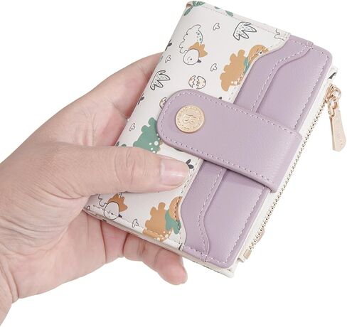 Dinosaur Slim Wallet for Women, Compact Card Holder with Wrist Strap (Animal purple, 4.96 in - 3.74 in - 1.18 in) in Saudi Arabia