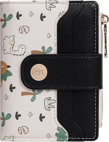 Dinosaur Slim Wallet for Women, Compact Card Holder with Wrist Strap (Animal purple, 4.96 in - 3.74 in - 1.18 in) in Saudi Arabia