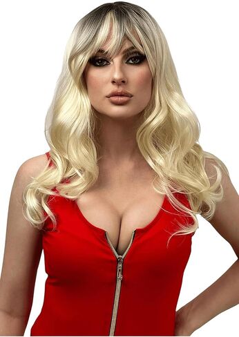 ALLAURA Womens Long Blonde Curly Wig With Bangs 70's Wigs Disco Costume Wig Feathered Flick in Saudi Arabia