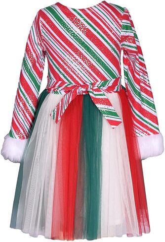 Bonnie Jean Girls 3M-16 Red Green Candy Cane Stripe Santa Christmas Dress in Saudi Arabia