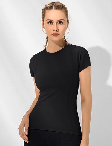 Women Workout Shirts Summer Athletic Compression Tee Slim Fit Yoga Gym Basic Tops in Saudi Arabia
