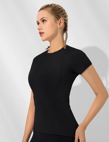 Women Workout Shirts Summer Athletic Compression Tee Slim Fit Yoga Gym Basic Tops in Saudi Arabia