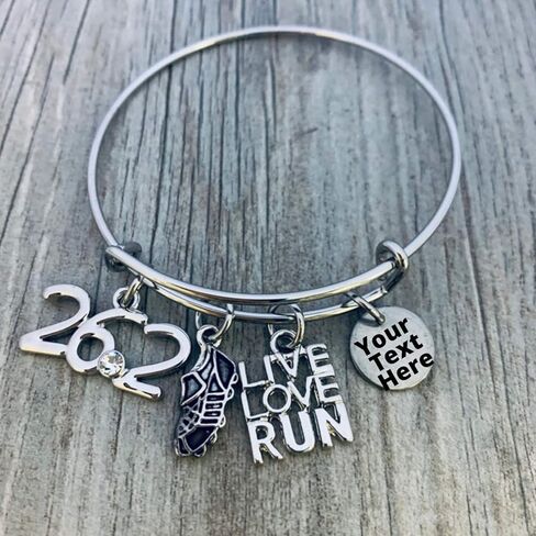 Personalized Engraved Marathon Runner Bracelet, Custom Running Gifts, Running Jewelry, Marathon Bangle Bracelet for Women, Teens and Girls in Saudi Arabia