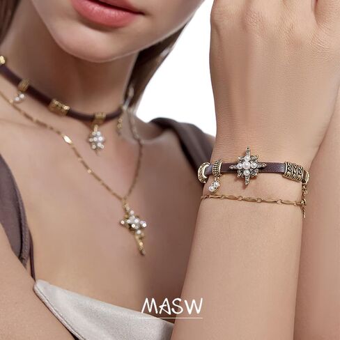 أساور نسائية على الطراز القديم أساور جلدية عصرية على شكل نجمة لإكسسوارات نسائية قابلة للتكديس M2593 in Kuwait