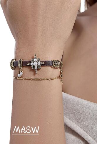 أساور نسائية على الطراز القديم أساور جلدية عصرية على شكل نجمة لإكسسوارات نسائية قابلة للتكديس M2593 in Kuwait