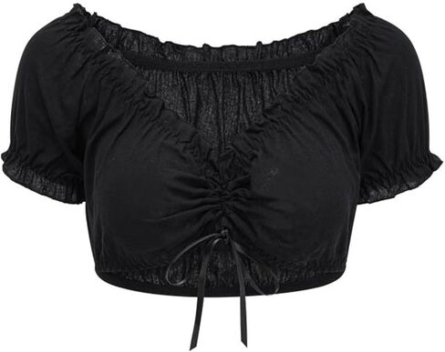 Charmian Women's Vintage Off Shoulder Short Sleeve Shirt Blouse Crop Top in Saudi Arabia