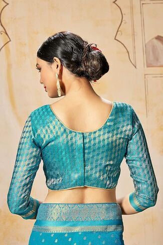 Elina fashion Gold V-Neck Blouse for Women Brocade Fabric Short Sleeves Ethnic Wear Weddings Festivals in Saudi Arabia