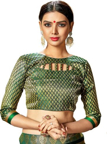 Elina fashion Gold V-Neck Blouse for Women Brocade Fabric Short Sleeves Ethnic Wear Weddings Festivals in Saudi Arabia