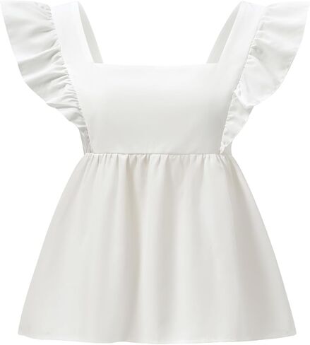 بلوزة Peplum Babydoll للسيدات صيفية بأكمام مكشكشة ورقبة مربعة وربطة عنق خلفية ملابس للخروج in Saudi Arabia