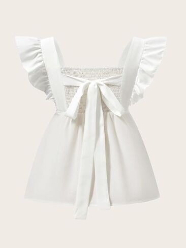بلوزة Peplum Babydoll للسيدات صيفية بأكمام مكشكشة ورقبة مربعة وربطة عنق خلفية ملابس للخروج in Kuwait