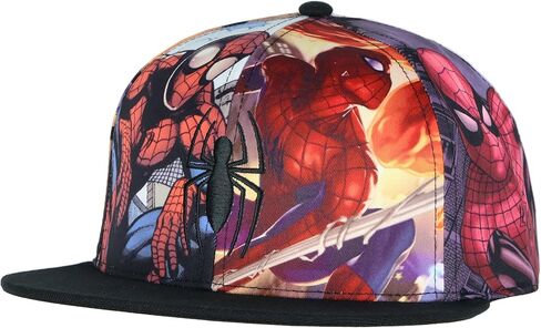 Marvel Comics Spiderman Allover Sublimated Scenes Design Adult Adjustable Snapback Hat Baseball Cap OSFM Multicolored in Saudi Arabia