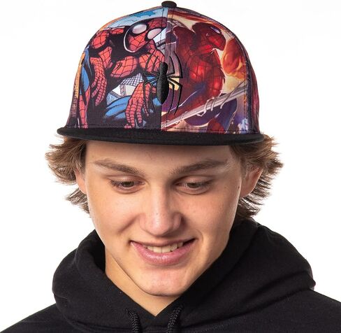 Marvel Comics Spiderman Allover Sublimated Scenes Design Adult Adjustable Snapback Hat Baseball Cap OSFM Multicolored in Saudi Arabia