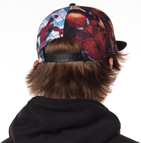 Marvel Comics Spiderman Allover Sublimated Scenes Design Adult Adjustable Snapback Hat Baseball Cap OSFM Multicolored in Saudi Arabia