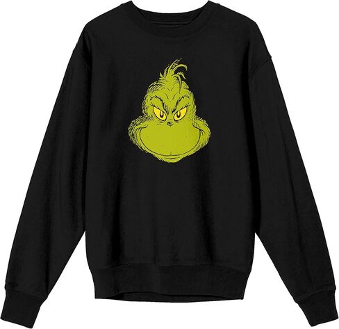 قميص من النوع الثقيل Bioworld The Grinch ذو الوجه المبتسم للكبار ذو رقبة دائرية وأكمام طويلة in Kuwait