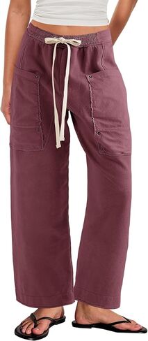Yanekop Womens Wide Leg Pants Casual Baggy Palazzo Pants High Elastic Waist Drawstring Trousers with Pockets in Saudi Arabia