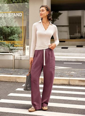 Yanekop Womens Wide Leg Pants Casual Baggy Palazzo Pants High Elastic Waist Drawstring Trousers with Pockets in Saudi Arabia