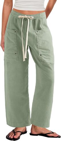 Yanekop Womens Wide Leg Pants Casual Baggy Palazzo Pants High Elastic Waist Drawstring Trousers with Pockets in Saudi Arabia