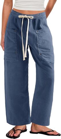 Yanekop Womens Wide Leg Pants Casual Baggy Palazzo Pants High Elastic Waist Drawstring Trousers with Pockets in Saudi Arabia