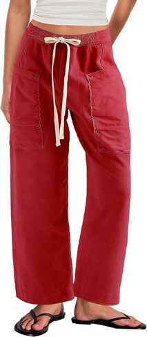 Yanekop Womens Wide Leg Pants Casual Baggy Palazzo Pants High Elastic Waist Drawstring Trousers with Pockets in Saudi Arabia