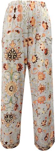 Women's Wide Leg Pants with Pockets - Elastic Mid Waist Loose Casual Pants for Beach Vacation in Saudi Arabia