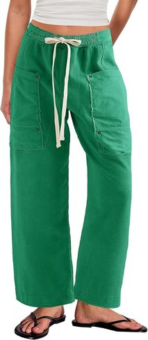 Yanekop Womens Wide Leg Pants Casual Baggy Palazzo Pants High Elastic Waist Drawstring Trousers with Pockets in Saudi Arabia