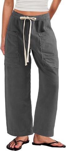 Yanekop Womens Wide Leg Pants Casual Baggy Palazzo Pants High Elastic Waist Drawstring Trousers with Pockets in Saudi Arabia