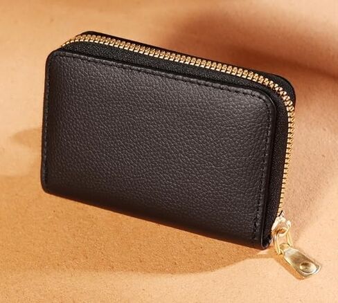 Women's Sleek Leather Credit Card Case & Wallet Combo | 11-Card Slots, Zipper Closure | Slim Wallet for Women - Black in Saudi Arabia