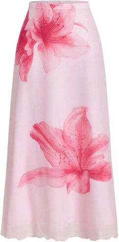 GORGLITTER المرأة بوهو الأزهار طباعة شبكة ماكسي تنورة العصرية الصيف الجرافيك مرونة عالية الخصر الشاطئ التنانير الطويلة in Kuwait