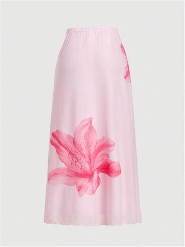 GORGLITTER المرأة بوهو الأزهار طباعة شبكة ماكسي تنورة العصرية الصيف الجرافيك مرونة عالية الخصر الشاطئ التنانير الطويلة in Kuwait